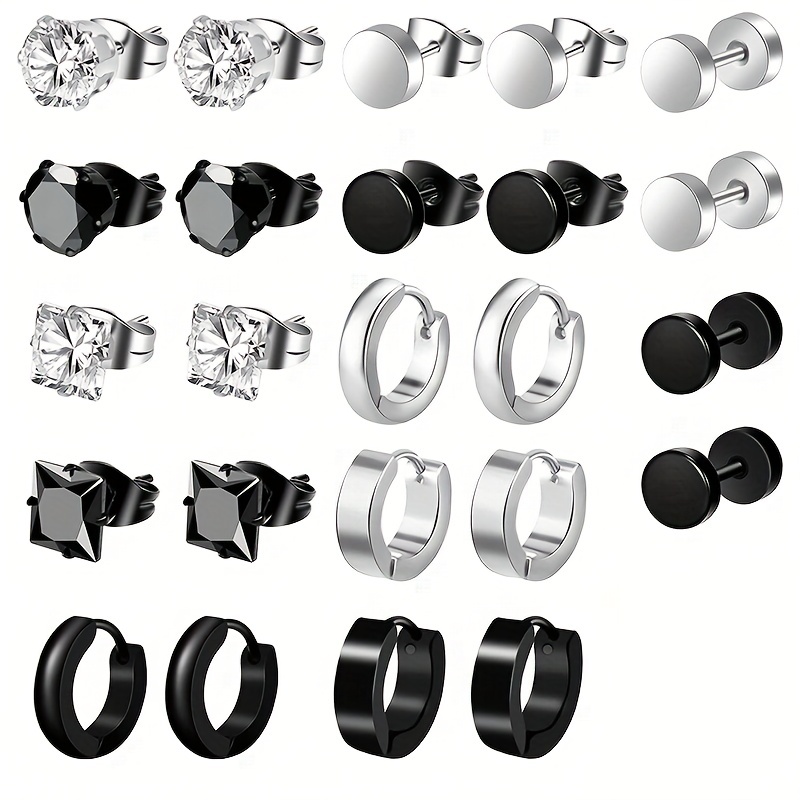 24pcs Set Men's Punk Creative Stainless Steel Earrings
