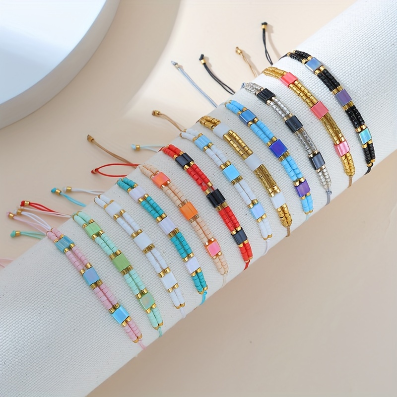 12pcs Multi-Coloured Rice Bead Bracelet Set, Perfect Gift