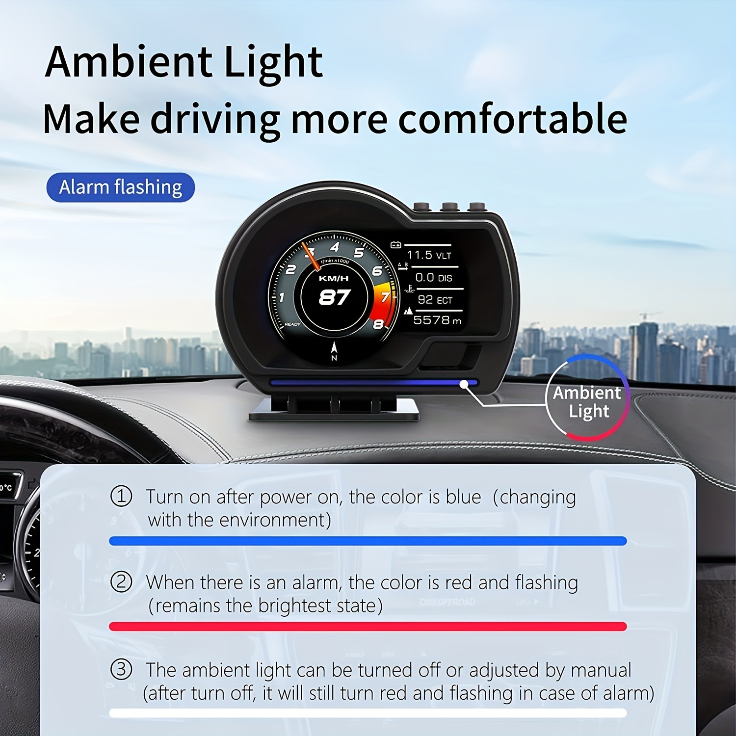Head-up-Display, C1 OBD2 + GPS LED OBD Auto HUD Head-up-Display Tachometer  Projektorsystem Diagnosewerkzeug