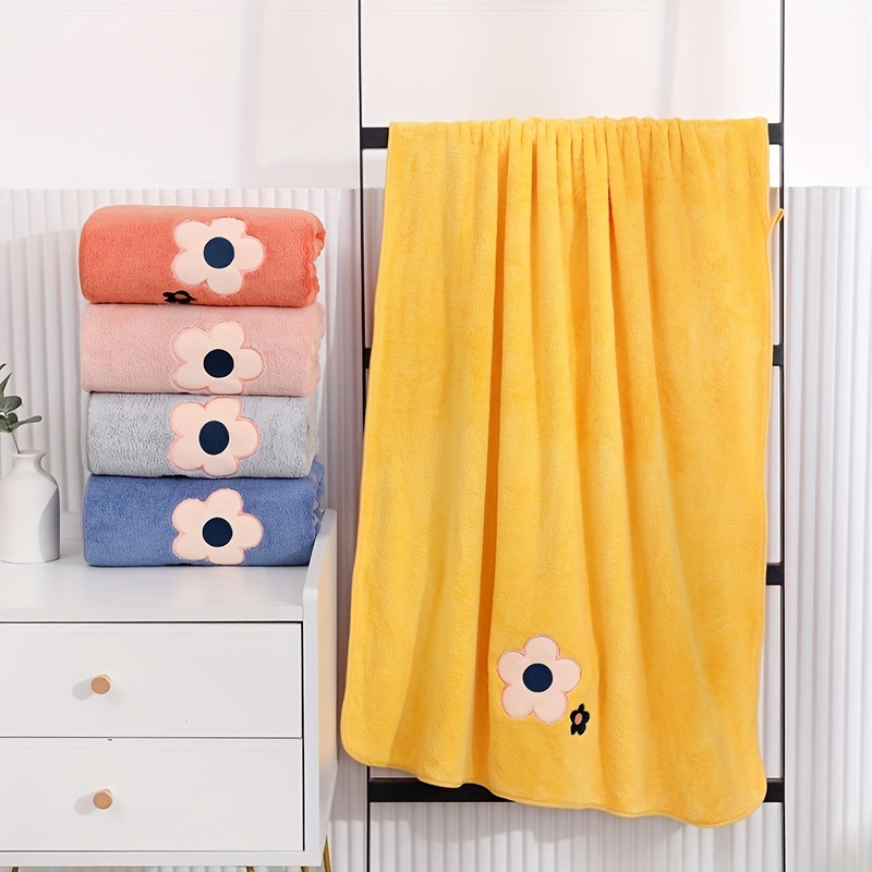 Soft Flower Pattern Bath Towel - Quick Dry & Absorbent - 55x12