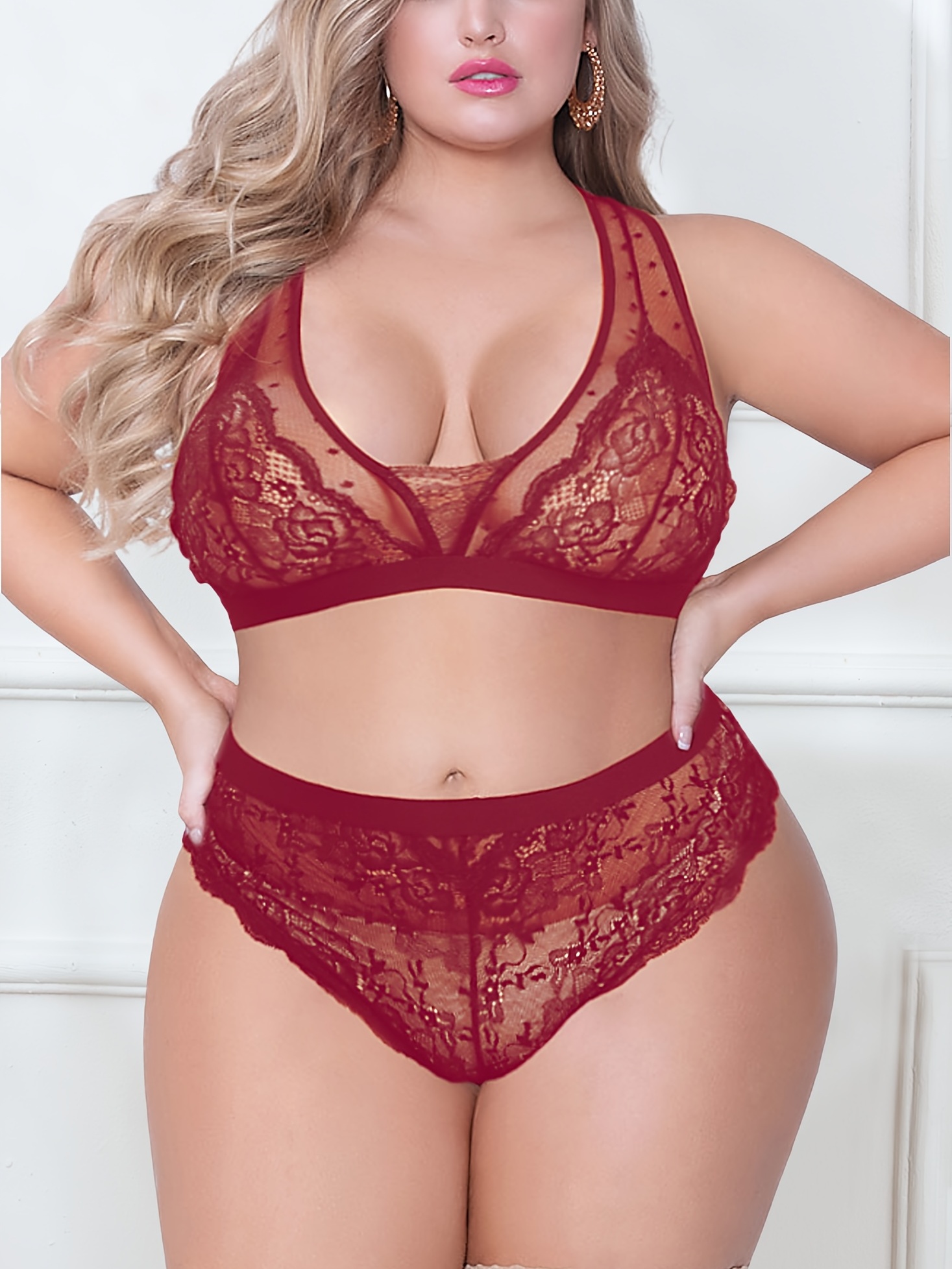 Lingerie for Big Breast Women Plus Size Lace Sexy Lingerie Mesh V
