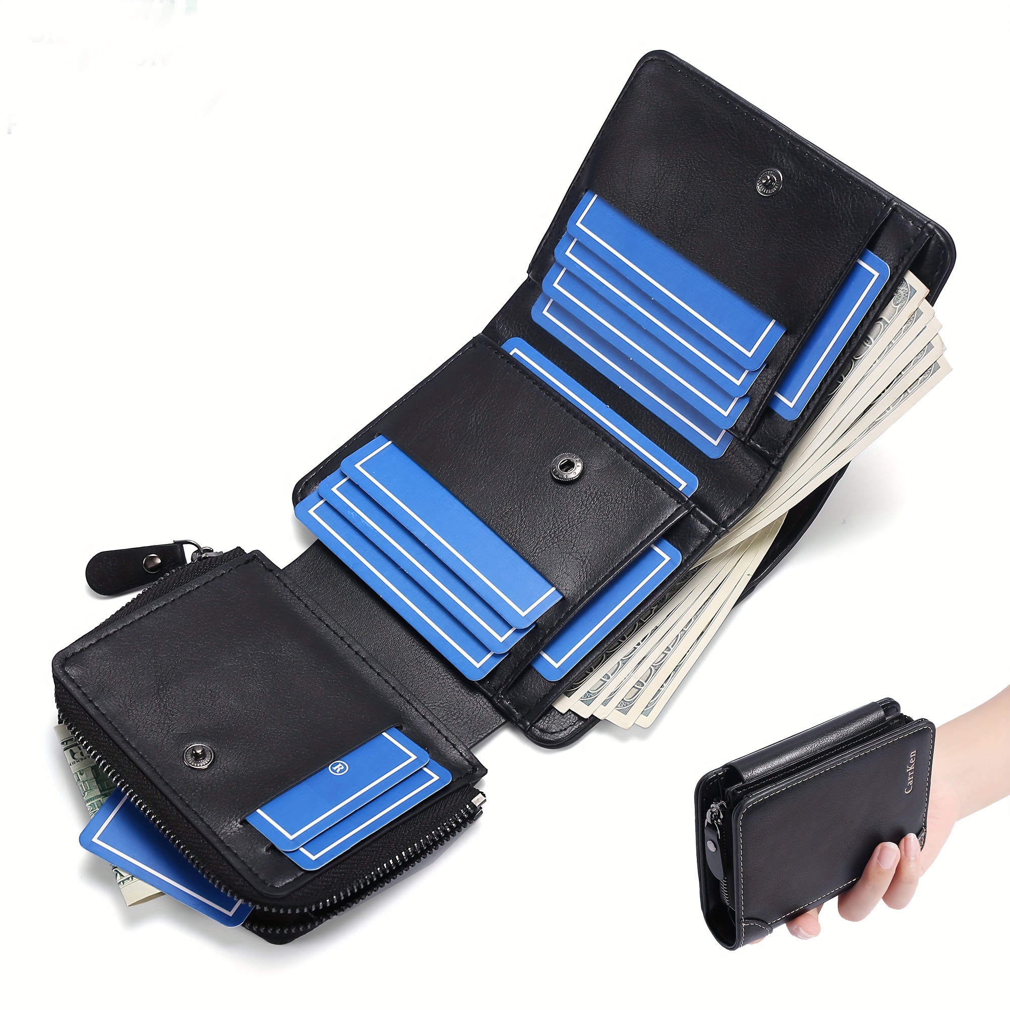 

1pc Men's Rfid Anti-demagnetization Retro Wallet, Multi-functional Large-capacity Three-fold Zipper Card Holder