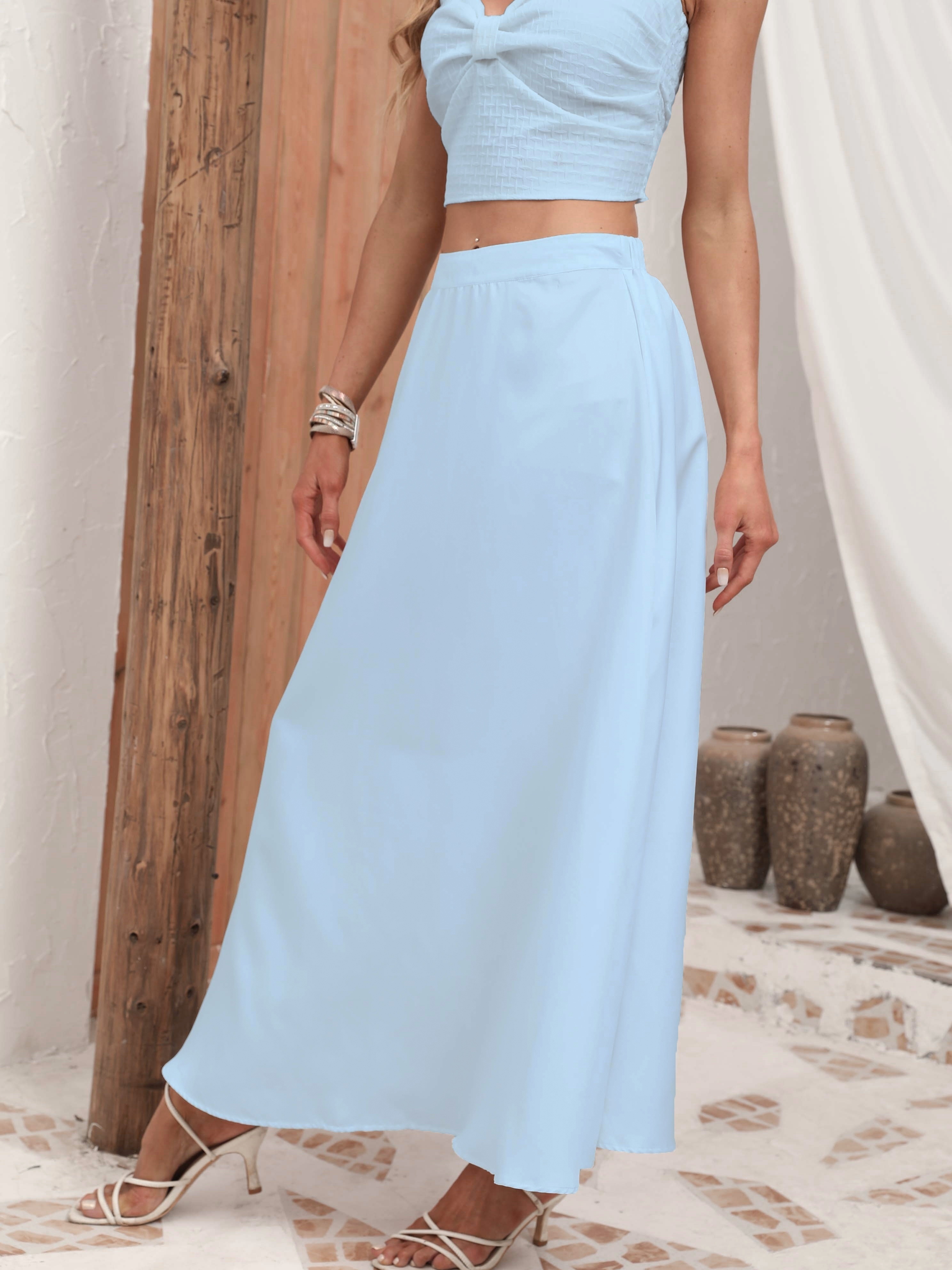 solid simple skirts elegant high waist flared maxi skirts womens clothing