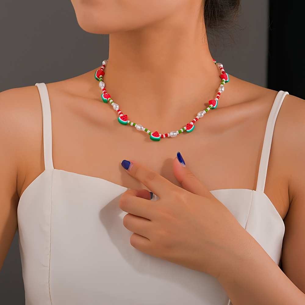 

Bohemian Style Watermelon Design Pendant Necklace, Necklace Suitable For Women Party Banquet Daily Wear