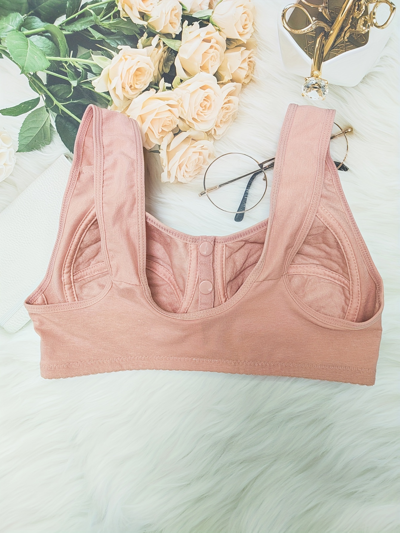 Floral Print Wireless Bra Comfy Breathable Front Buckle Bra - Temu
