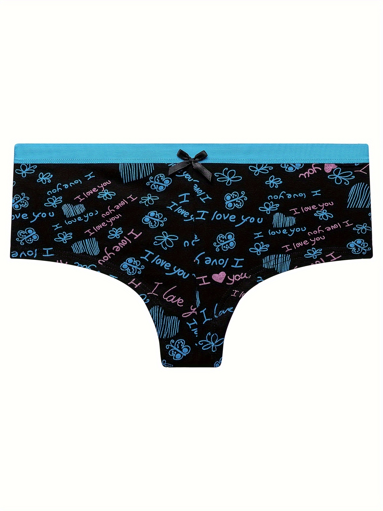 Heart Print Panties Comfy Breathable Bow Tie Intimates - Temu