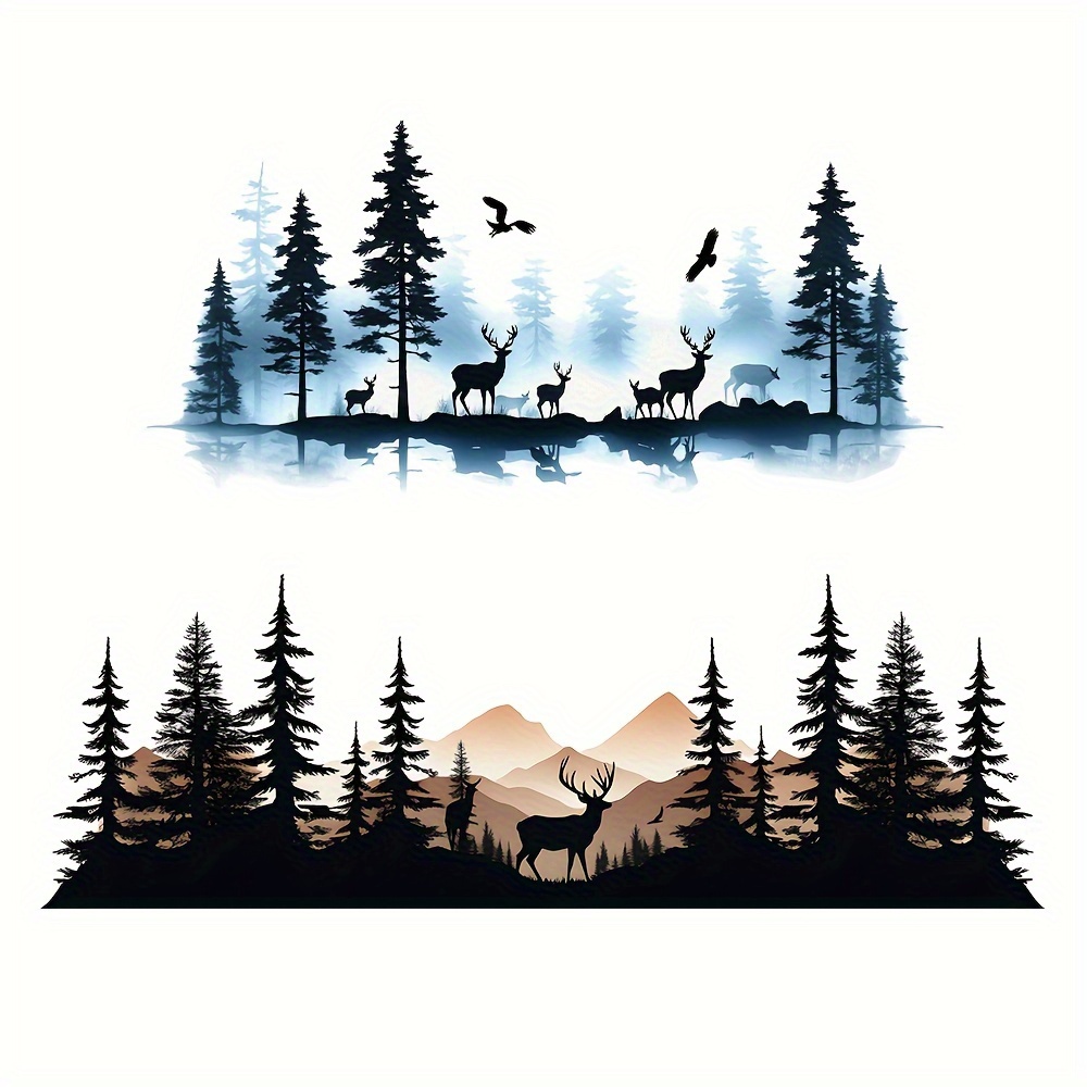 

1pc Mountain Sticker, Pine Tree Sticker, Forest Tree Deer Bird Animal Wall Sticker, Decorative Sticker For Rv, Car, Truck