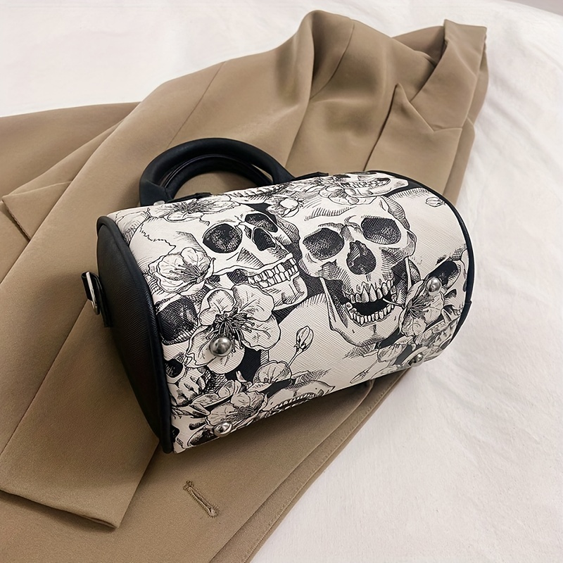 Rose Skull Pattern Boston Bag, Halloween Night Handbag, Gothic