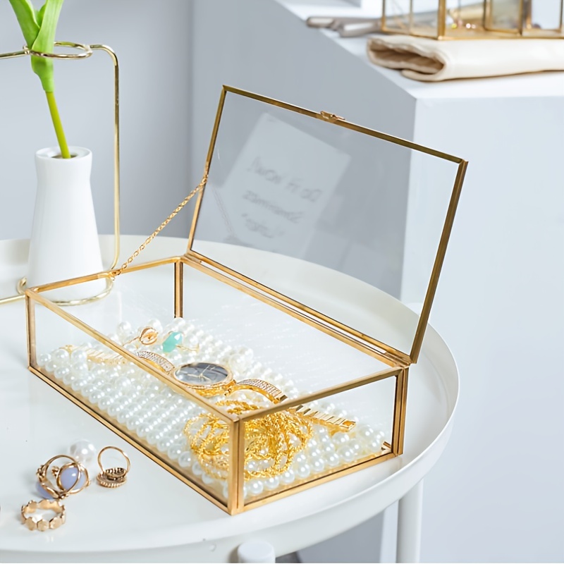 SONGMICS Joyero con tapa de vidrio, organizador de joyas de 3 capas, 2  cajones, para joyas grandes y pequeñas, almacenamiento de joyas, estilo