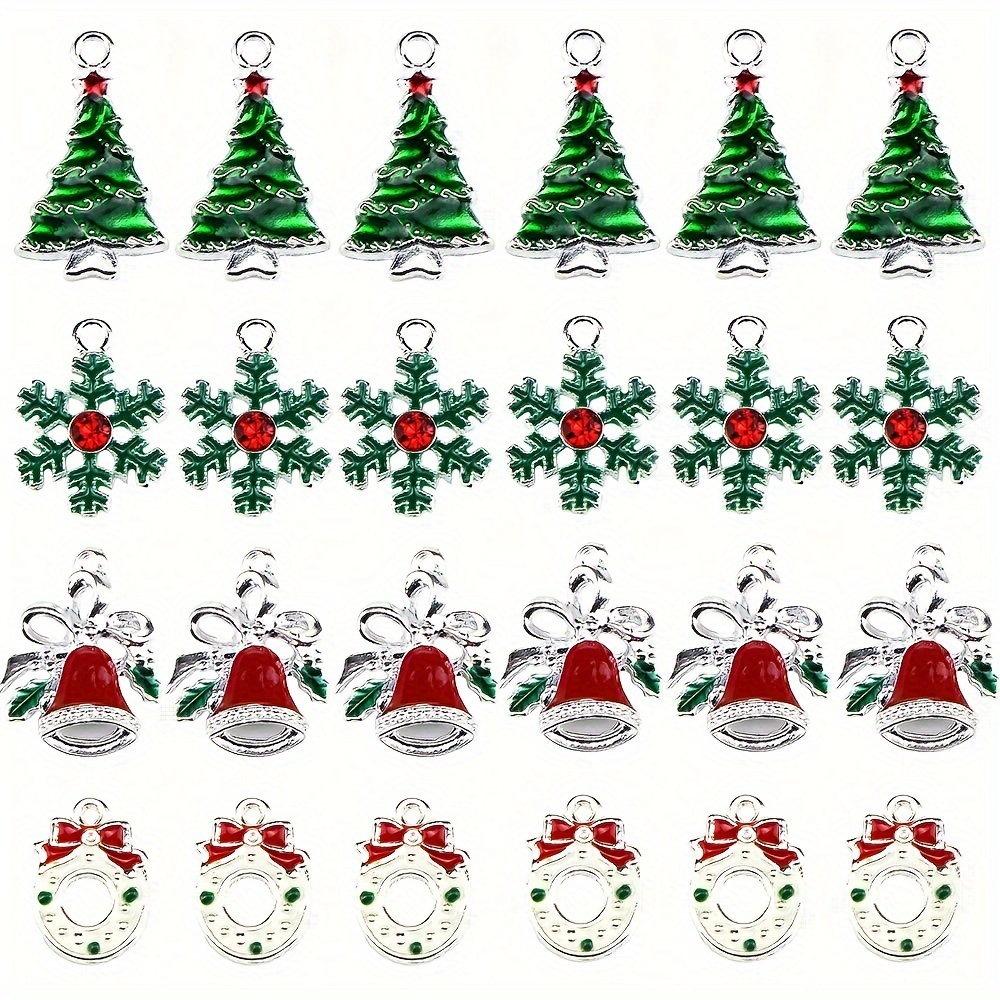 

24pcs Dropping Oil Christmas Tree Snowflake Bell Shaped Loose Beads Bracelet Necklace Earrings Diy Accessories Xmas Gift