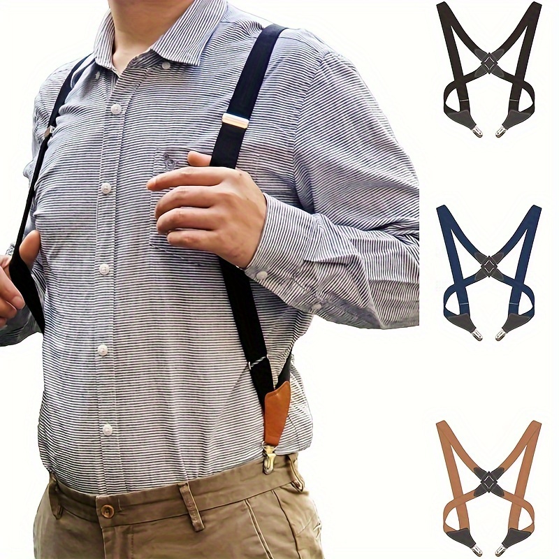 1pc Suspenders With Side Clip Mens Back Strap Elastic Suspenders