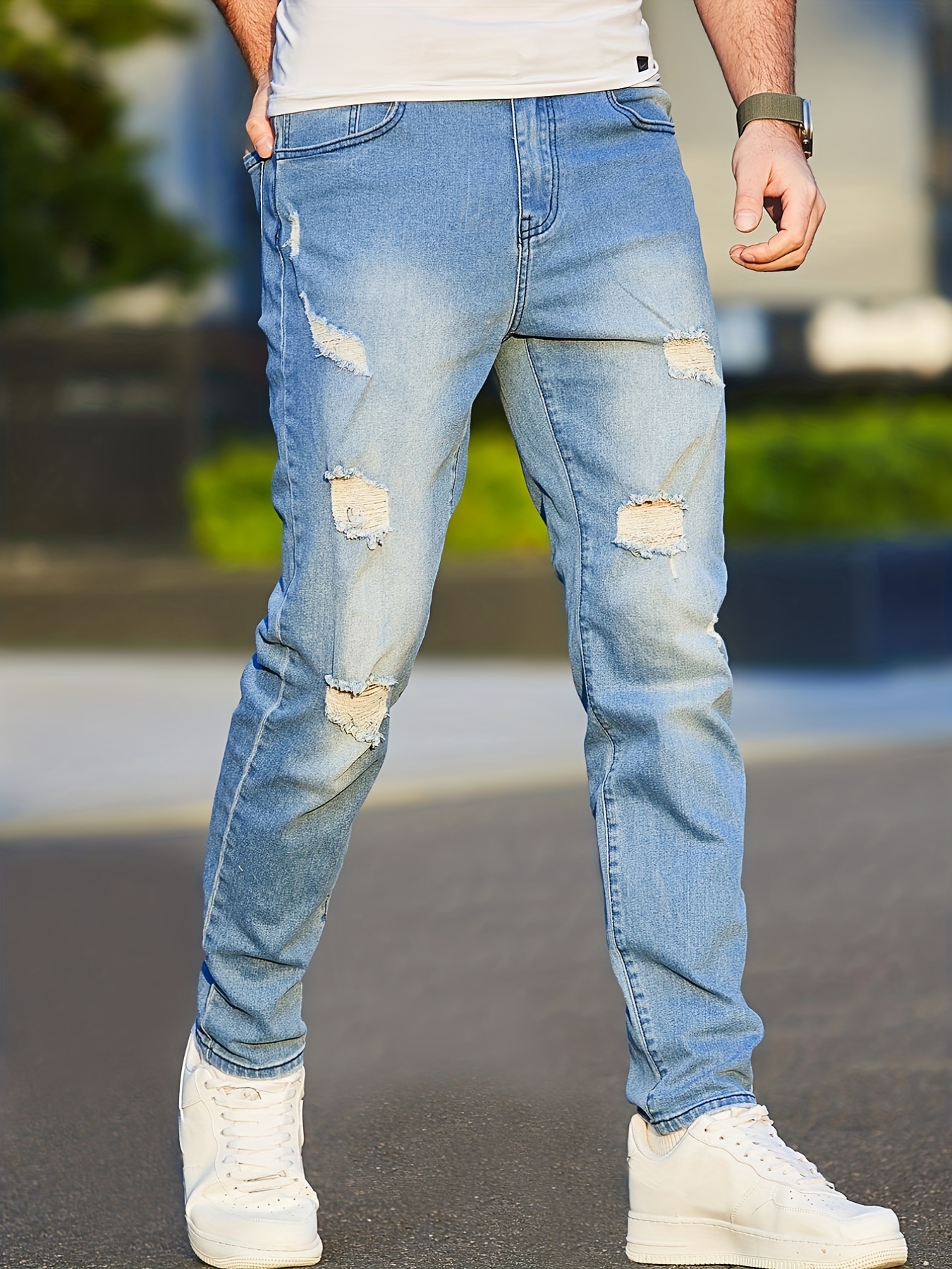 Pantalones rasgados Para Hombres, Pantalones De denim De Estiramiento  Medio, De Estilo Casual De Calle, ropa Para Primavera y Verano