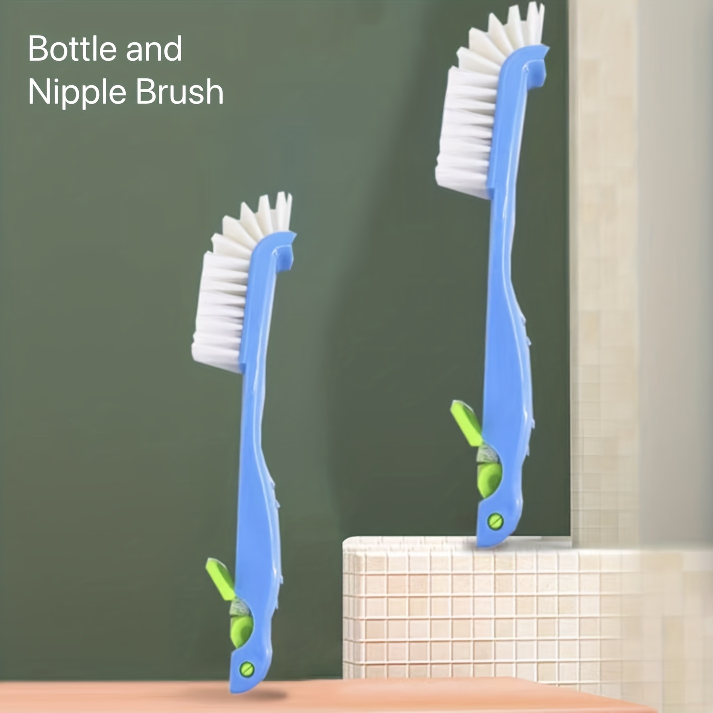 2-in-1 Bristle Bottle Brush With Nipple Brush And Stand, Bottle