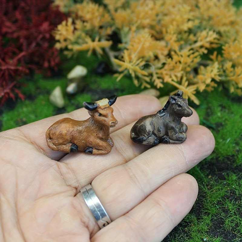 Small Yellow Cow 2pcs - Tiny Resin Miniatures Figurines - Moss Kit Accessories Handcrafted