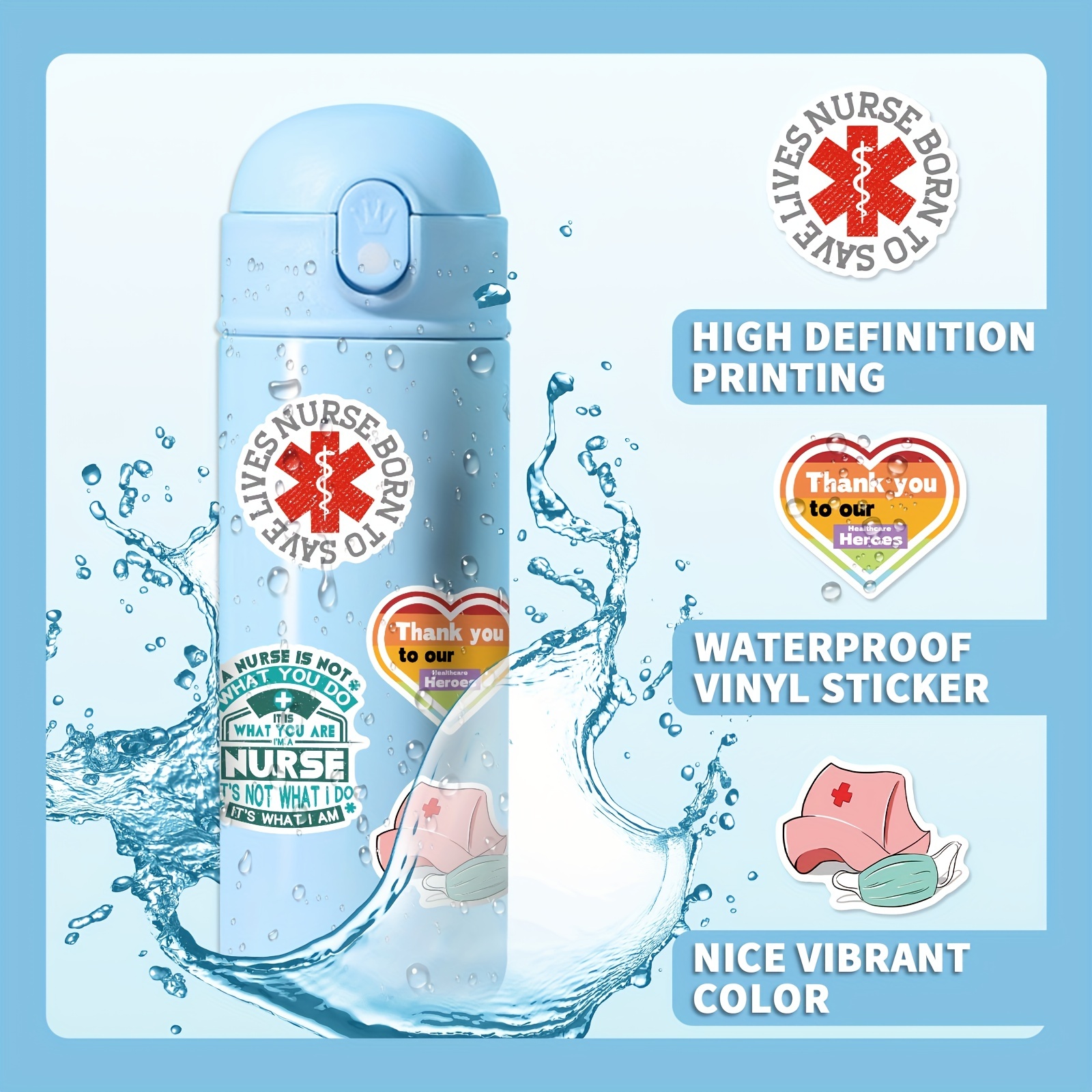 100PCS Nurse Stickers,Waterproof Nursing Sticker for Water Bottles, Vinyl  Medical Stickers,Great Gift for Nurses Students