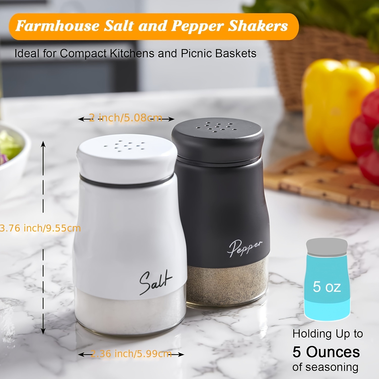 Farmhouse Salt And Pepper Shakers Set, 4 Oz Cute Salt Pepper Shaker, Modern  Farmhouse Kitchen Decor