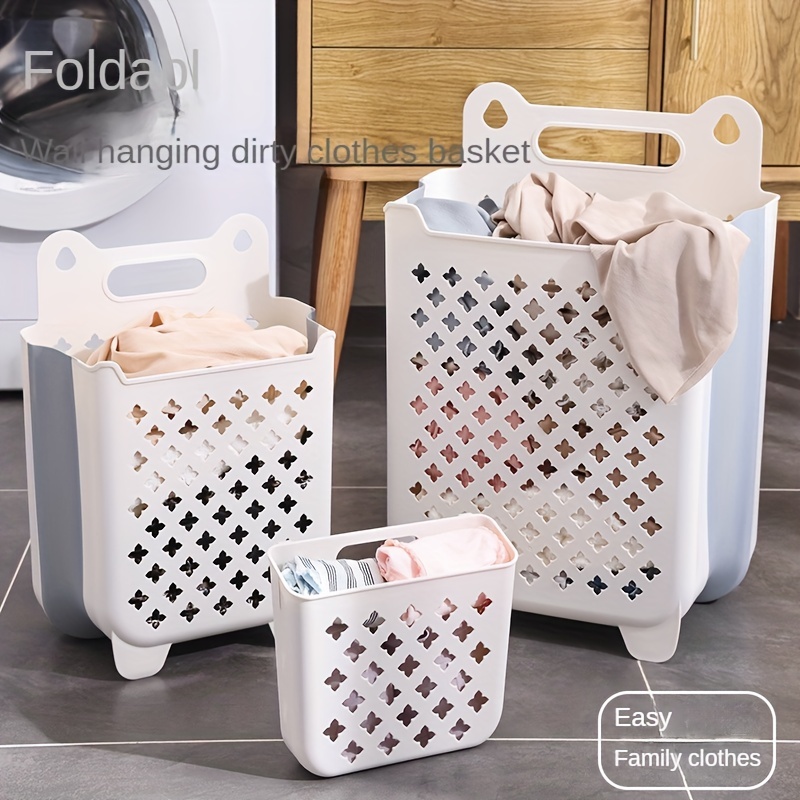 Plastic Collapsible Hamper, Hanging Laundry Basket With Carry Handle,  Space-saving Wall Hanging Laundry Basket, Durable Folding Plastic  Waterproof Dirty Clothes Organizer, Bathroom And Laundry Room Supplies -  Temu