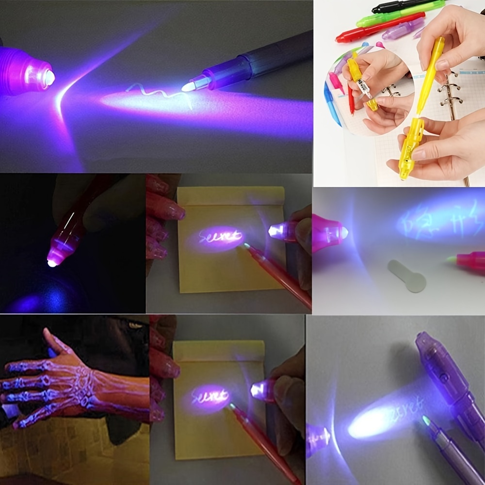 5 biro inchiostro invisibile + led luce ultravioletta integrata due in uno