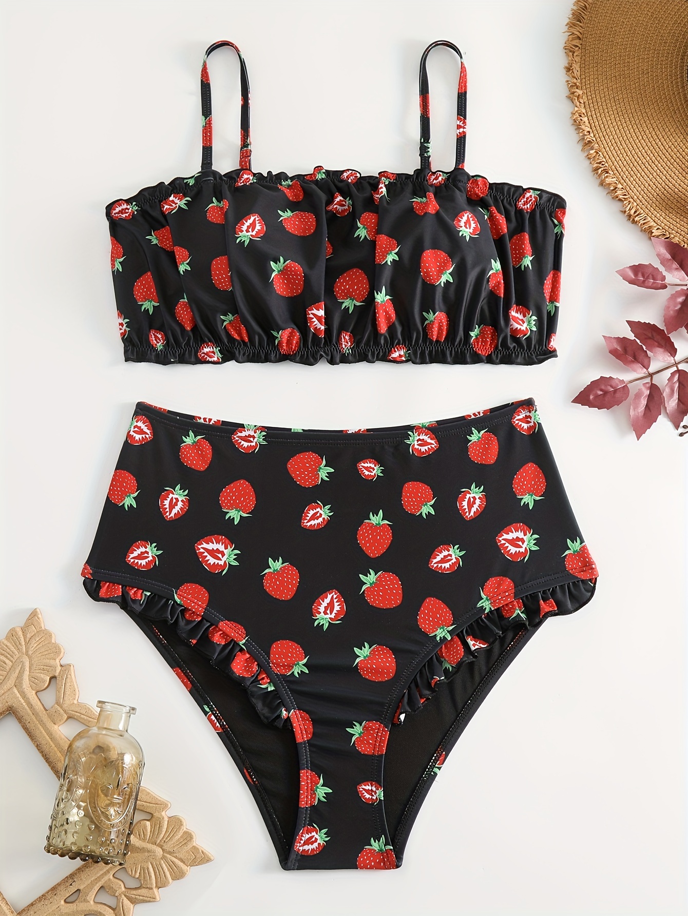 Strawberry Print Lingerie Set Intimates Bra Thong Women's - Temu