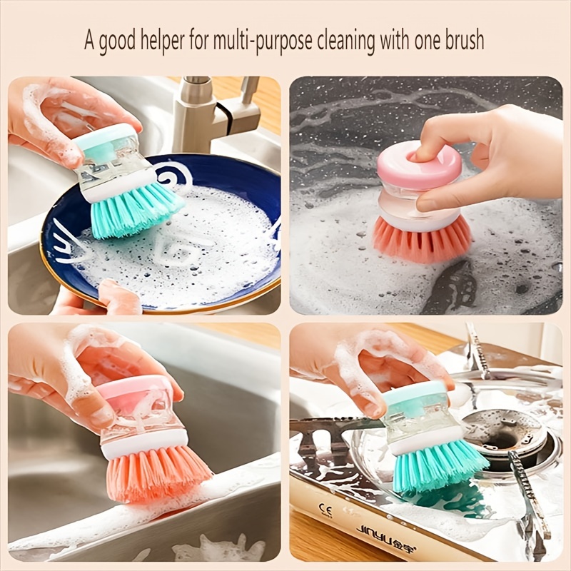 Palm soap Dispensing Dish Brush Kitchen Cleaning , Handheld Dish
