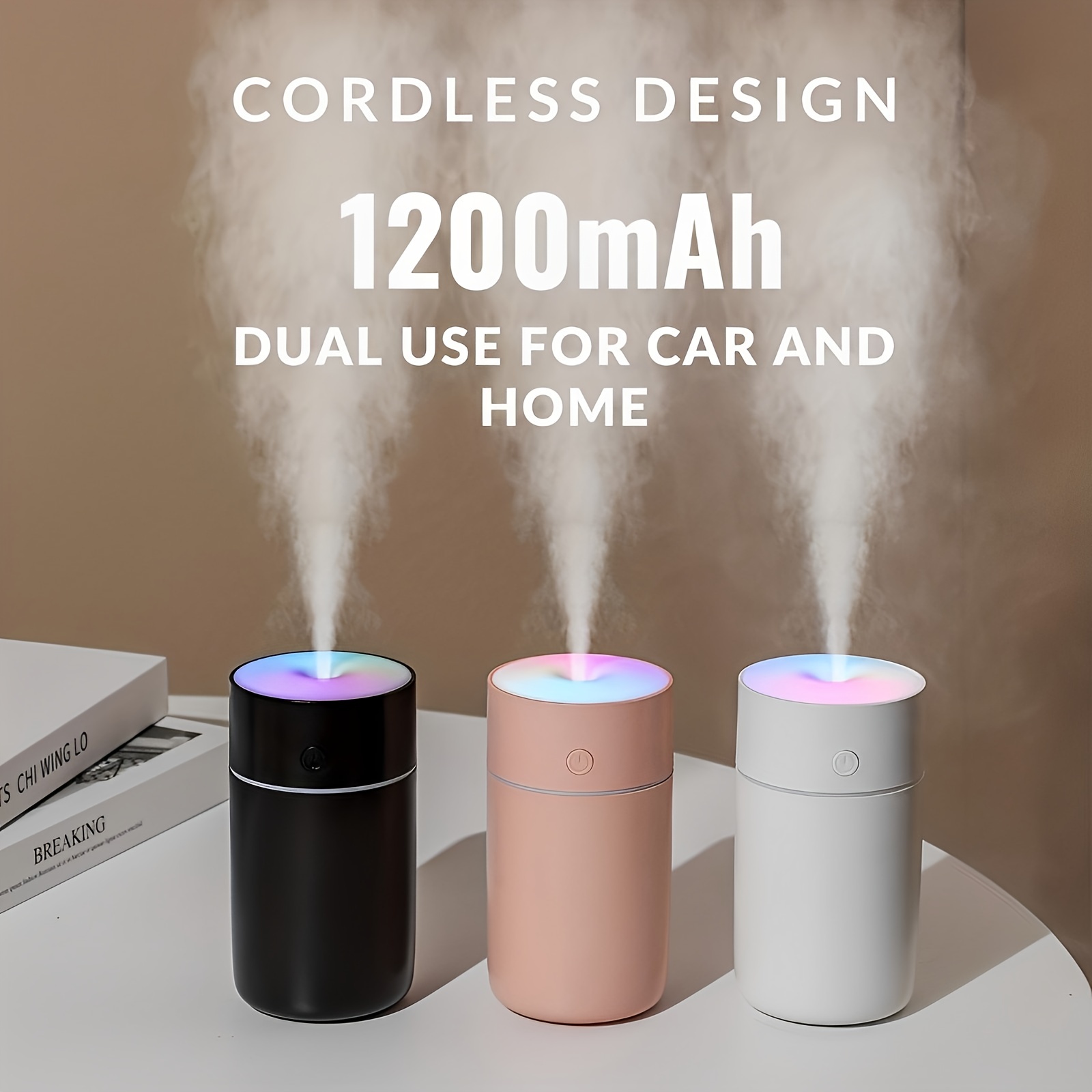 1pc 230ml colorful led cordless mini air humidifier 1200mah ultrasonic cool mist room humidifier for bedroom vehicle and office super quiet and portable details 4