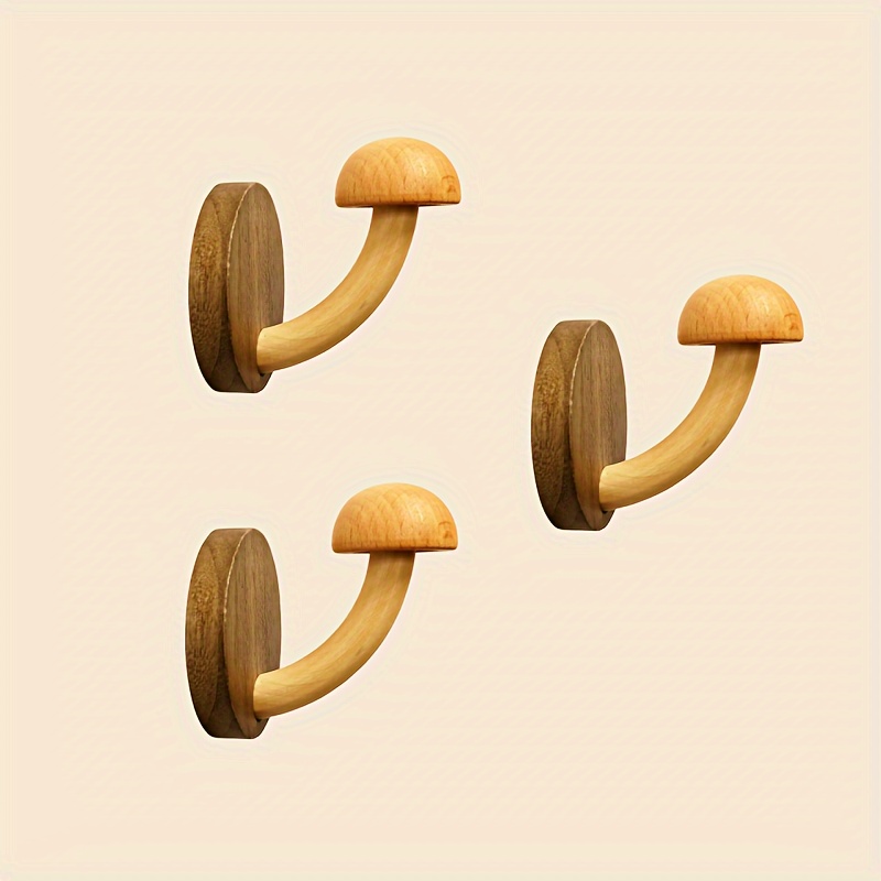 Wooden Mushroom Hook Punch Free Wall mounted Hook Creative - Temu