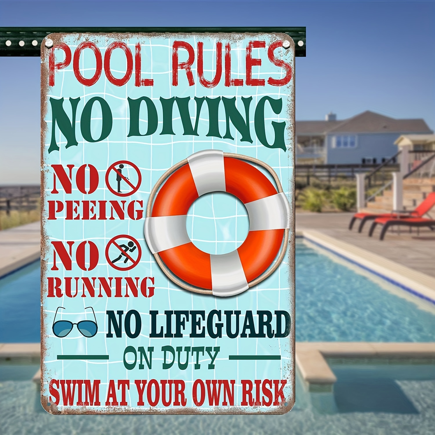 Metal Sign Pool Rules Swim Risk Wall Art Funny Swimming Pool - Temu