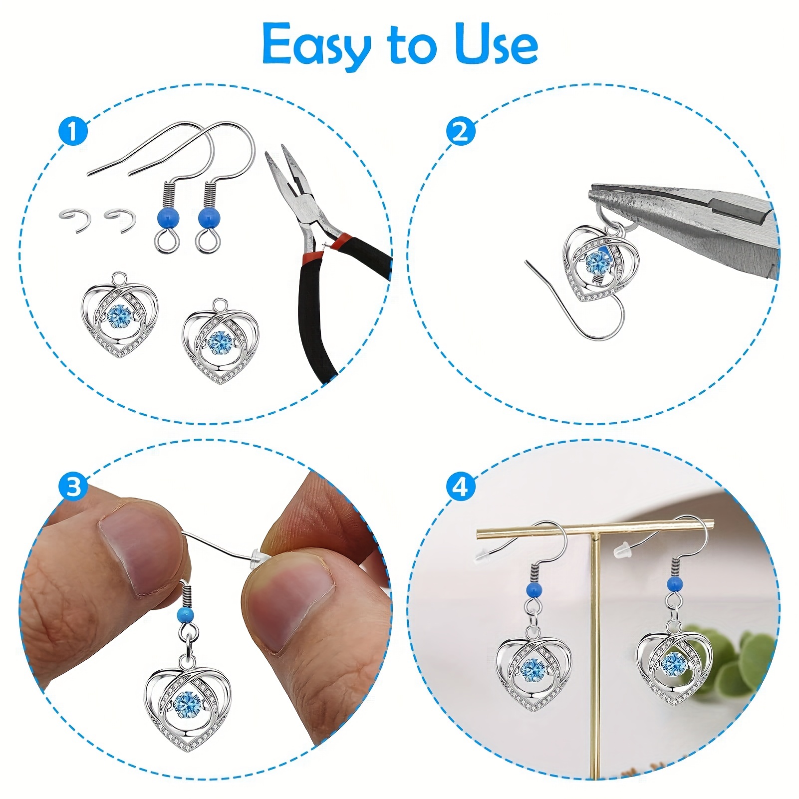 Hypoallergenic Earring Hooks,Earring Making Supplies Kit w/ Ear Wires Fish  Hooks 