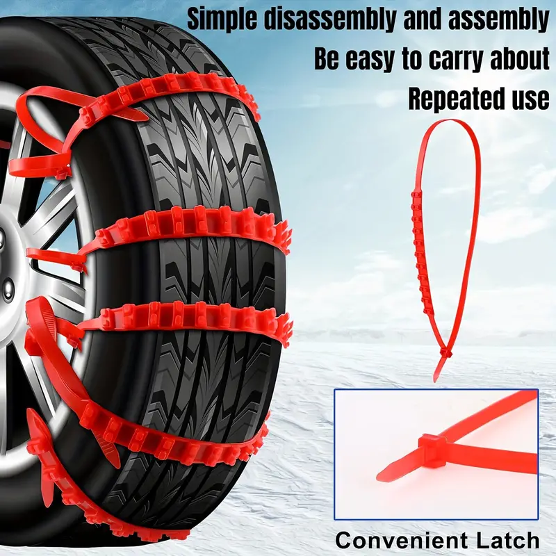 Universal Snow Chains, 12PCS Emergency In Winter Adjustable Anti-Skid Tire  Chains Fit For Most Car,Truck,SUV,Reusable Tire Traction Chains Thickened