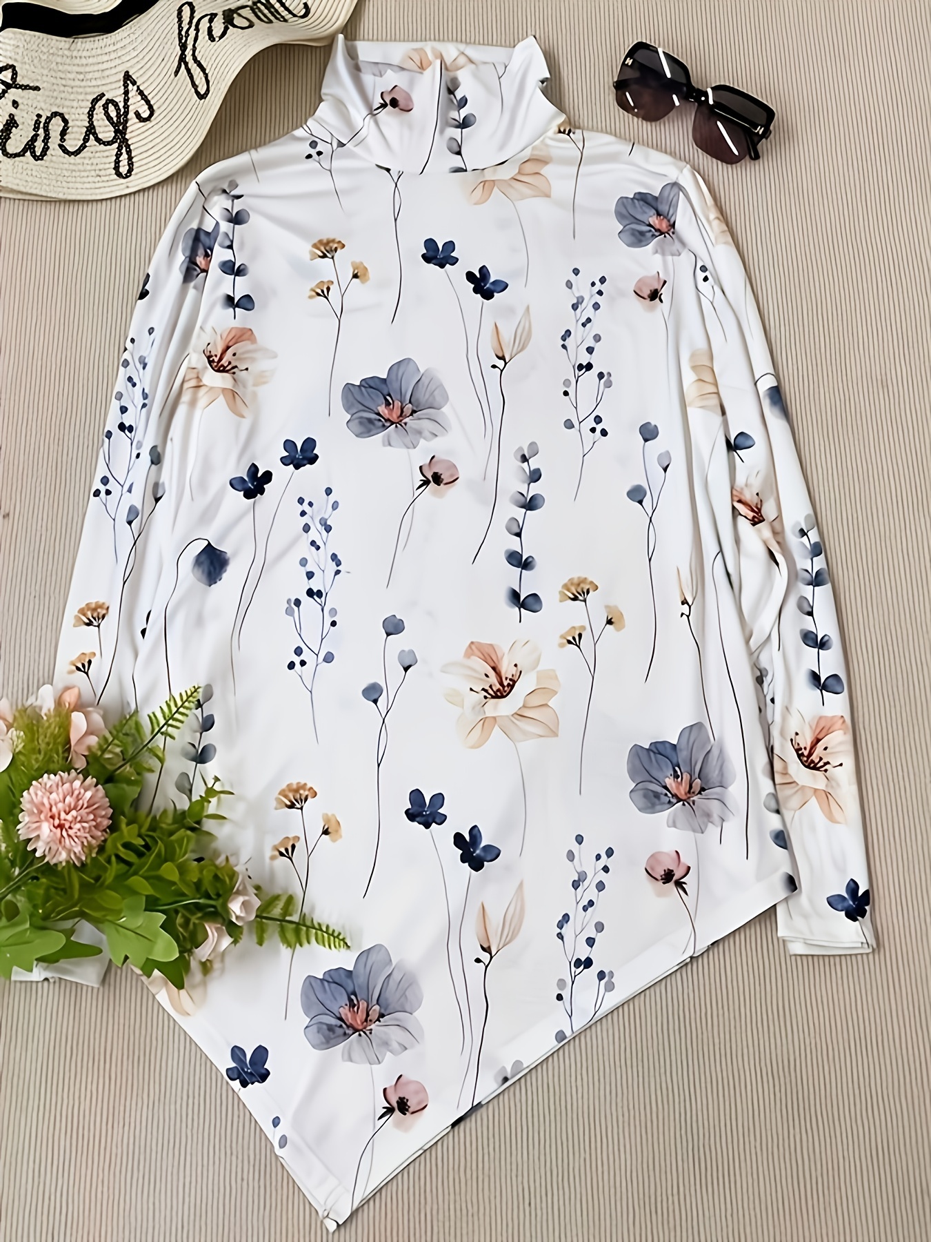 Plus Size Casual T shirt Women's Plus Floral Print Long - Temu