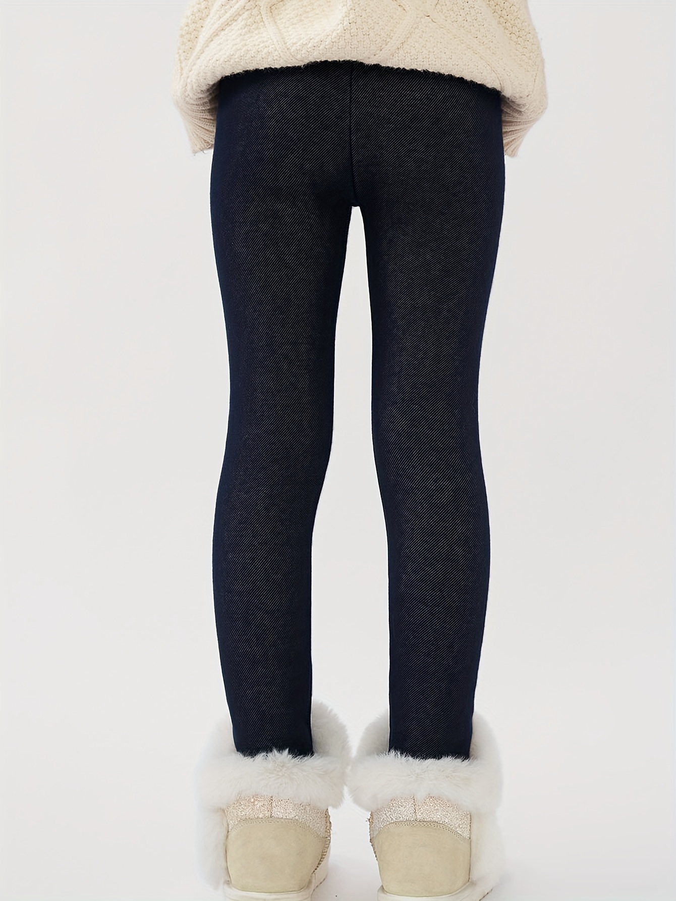 Girls Comfy Slim Leggings Imitation Denim Print Knit - Temu