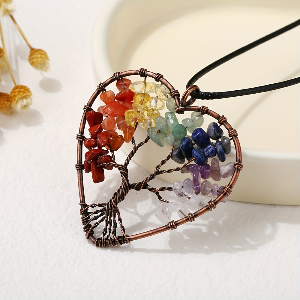 50MM Natural Crystal Stone Pendant Tree Shape Copper Frame Necklace Gift