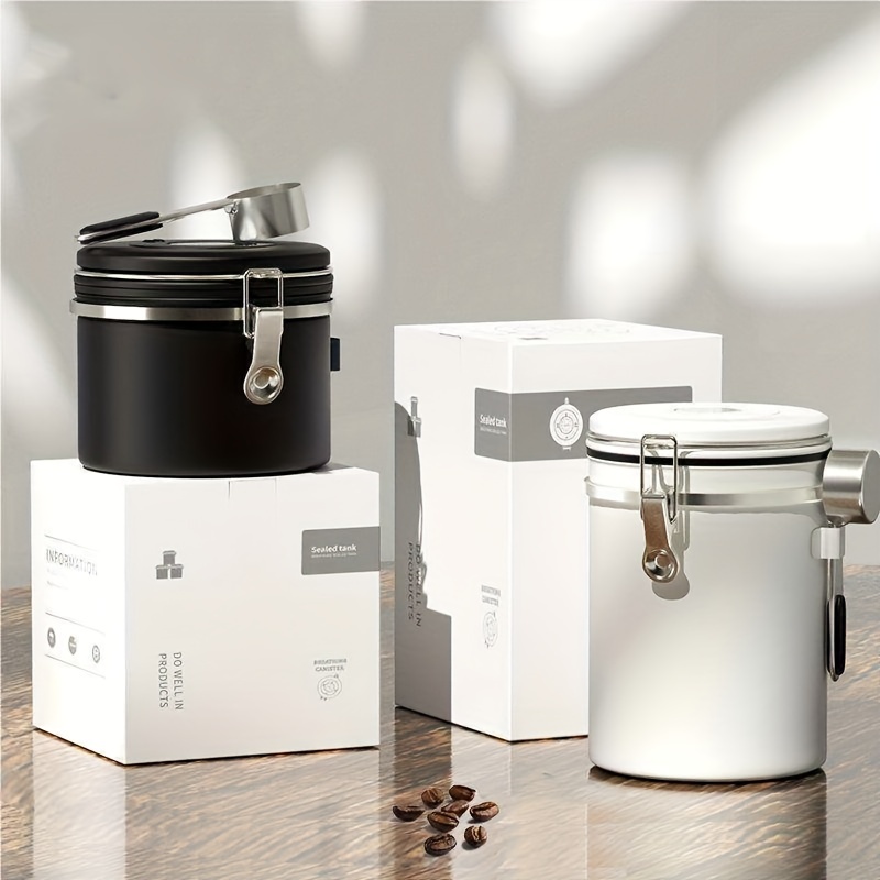 Stainless Steel Airtight Coffee Container With Spoon Storage - Temu