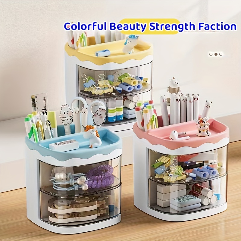 1pc Cartoon Plastic Drawer Type Cosmetic Storage Box For Jewelry