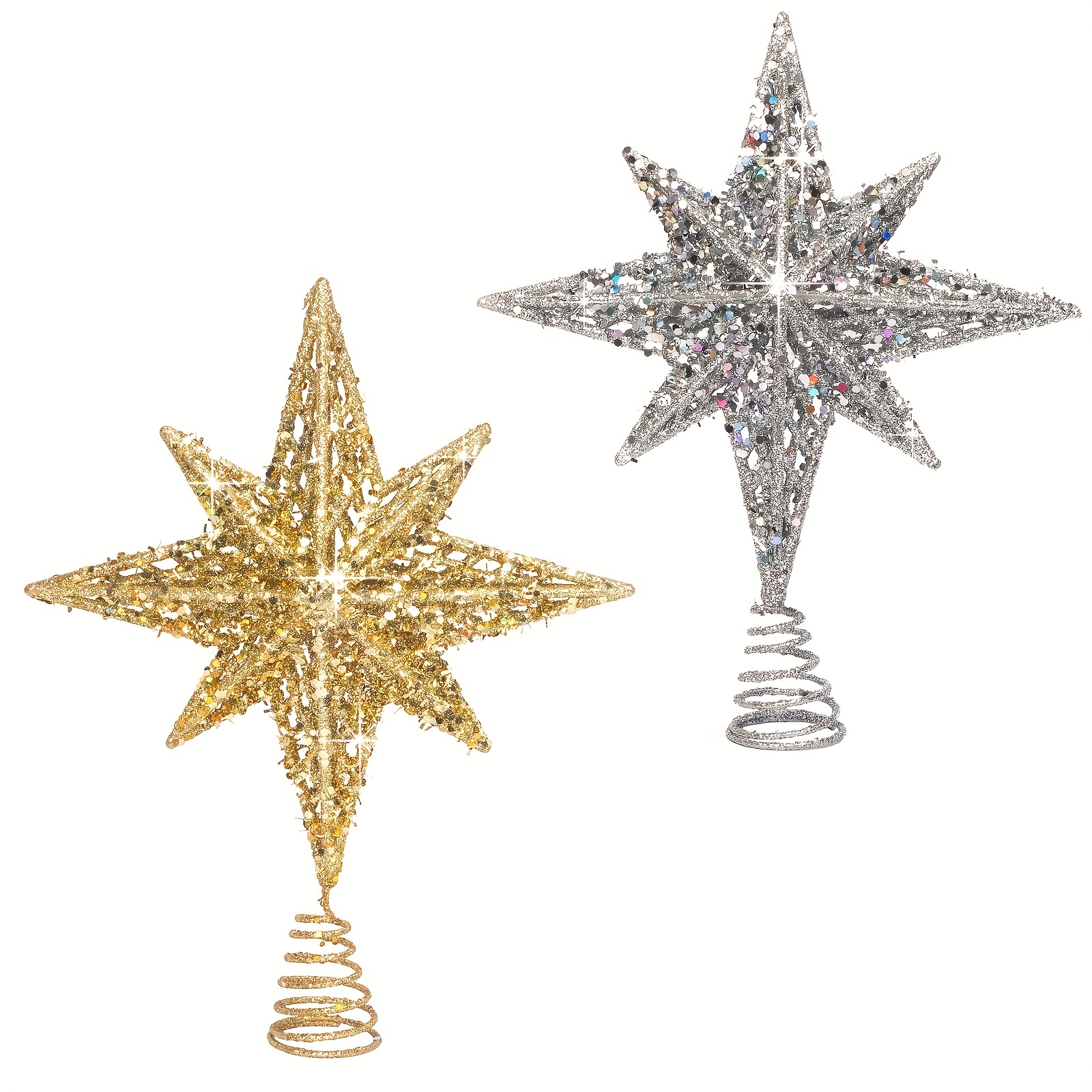 

1pc, Christmas Tree Topper Star, 8 Inch Bethlehem Glitter Gold/silver Star Christmas Tree Topper, Christmas Tree Toppers Decorations For Home Party