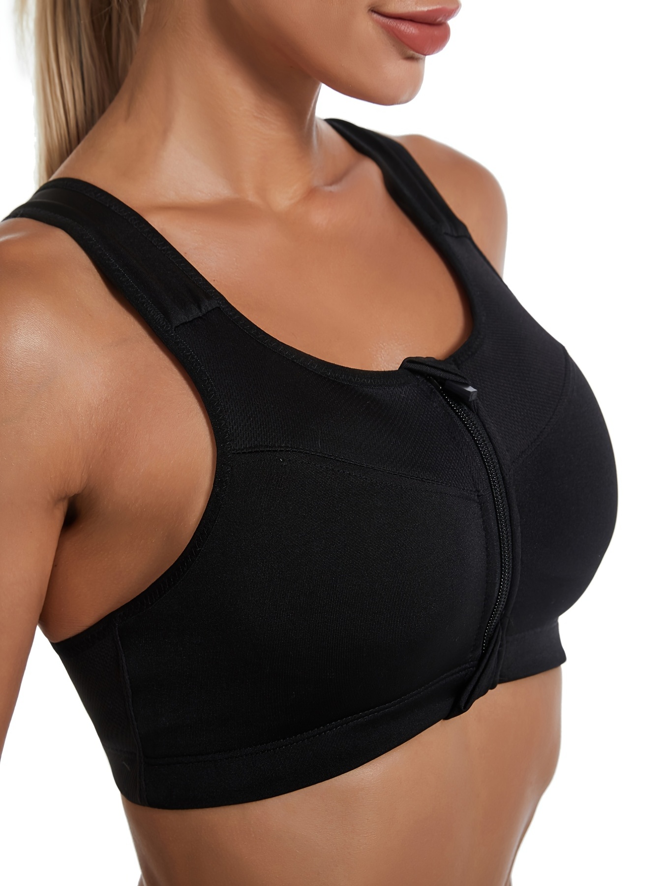 Women's Activewear: Solid Sports Bra Zipped Quick drying - Temu