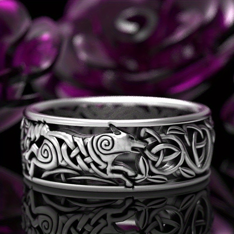 Vintage Wolf Celtic 925 Silver Plated Ring, Punk Style