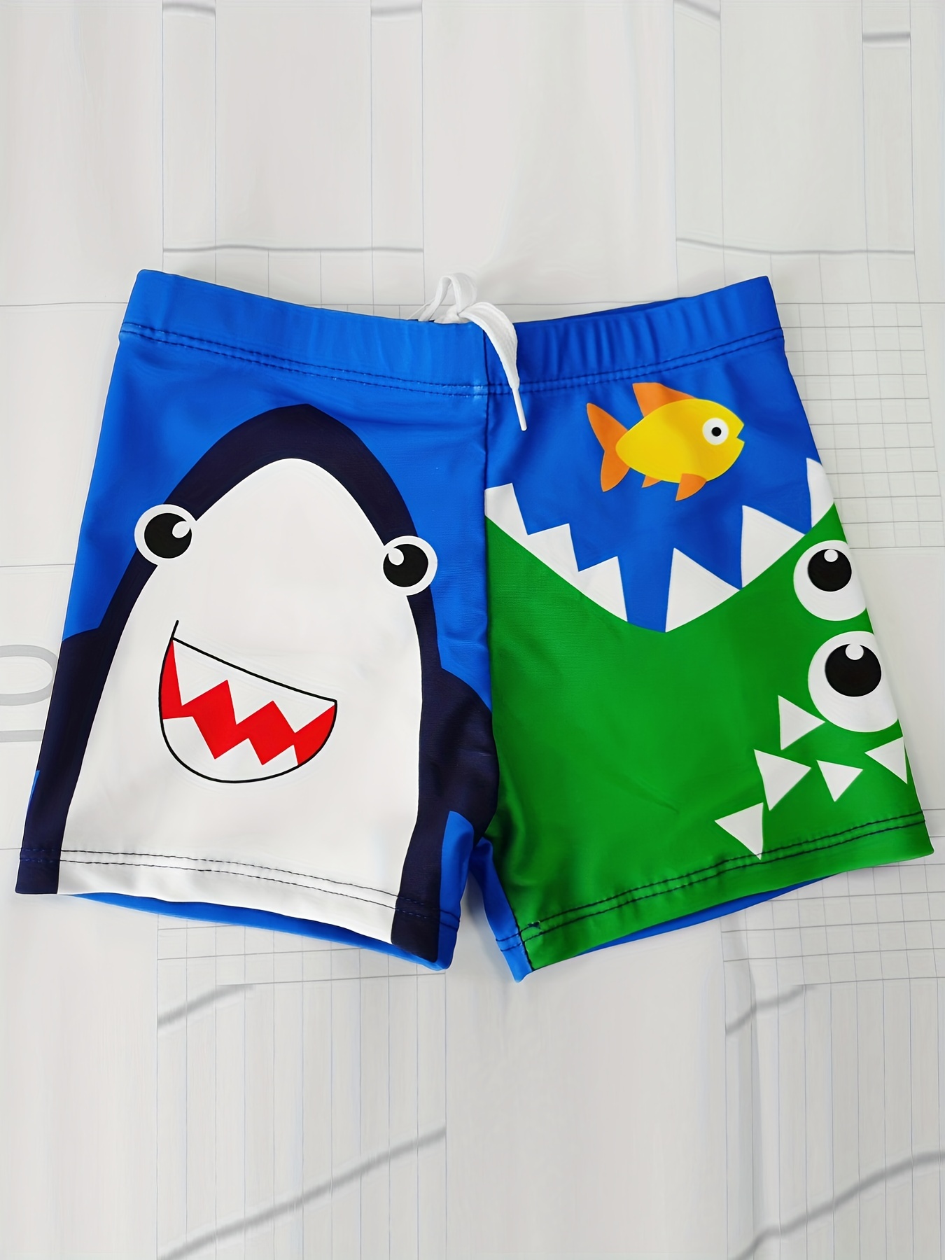 Boys Cartoon Shark And Fish Casual Swimming Trunks Shorts - Temu France