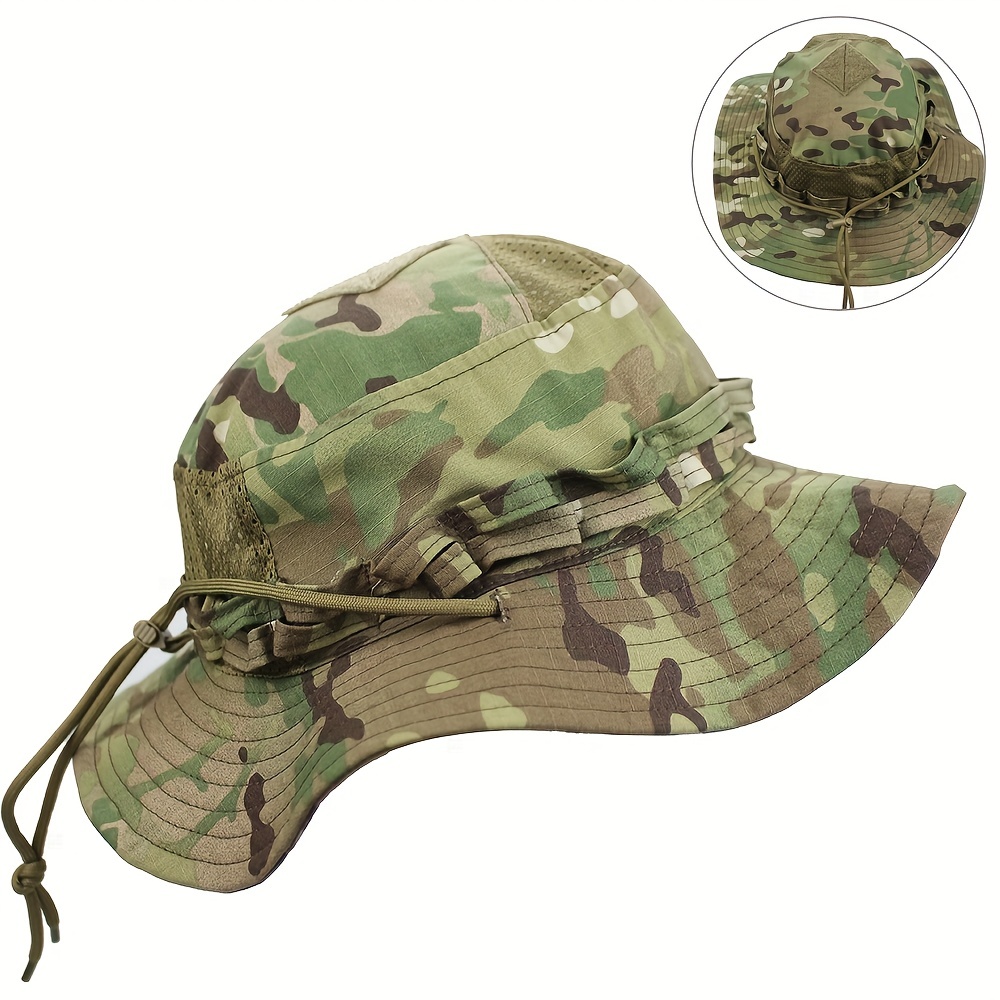 Python Green Camouflage Print Wide Hat, Men's Outdoor Hiking Camping Fishing Hat Foldable Hat for Men Bucket Hat,Temu