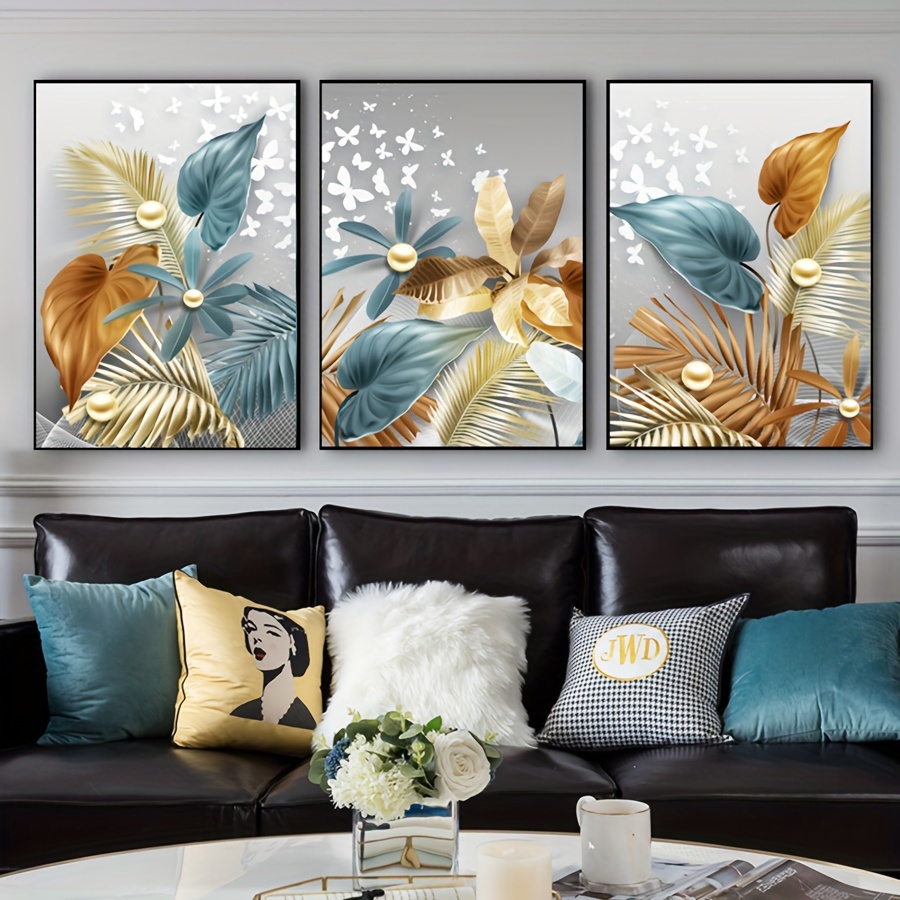 

3pcs Unframed Creative Canvas Poster, Modern Style Plants Painting, Canvas Wall Art, Artwork Wall Painting For Gift, Bedroom, Office, Living Room, Cafe, Bar, Wall Decor, Home And Dormitory Decoration