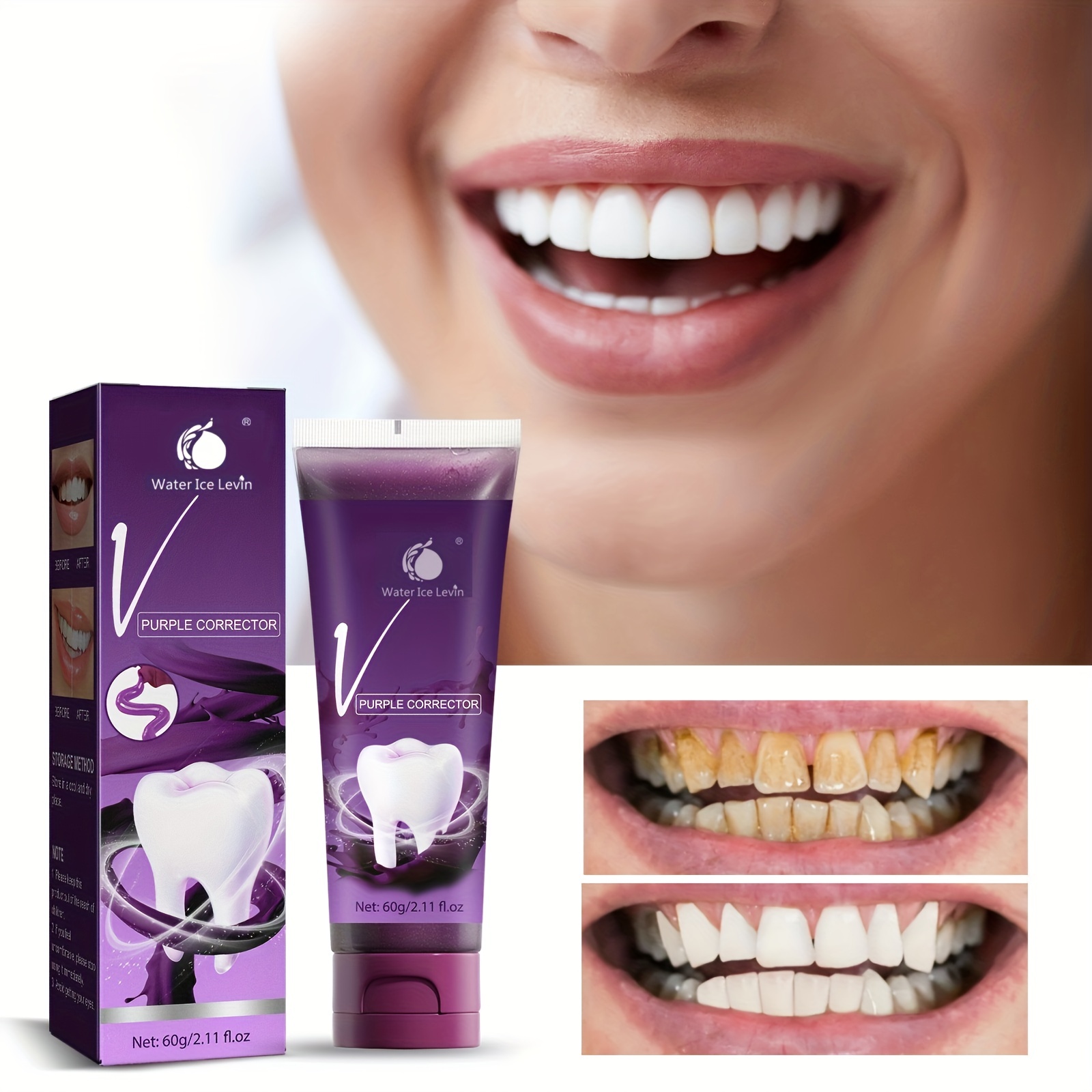 Purple Toothpaste - Brightening & Whitening Teeth - Remove Tartar & Yellow Stains