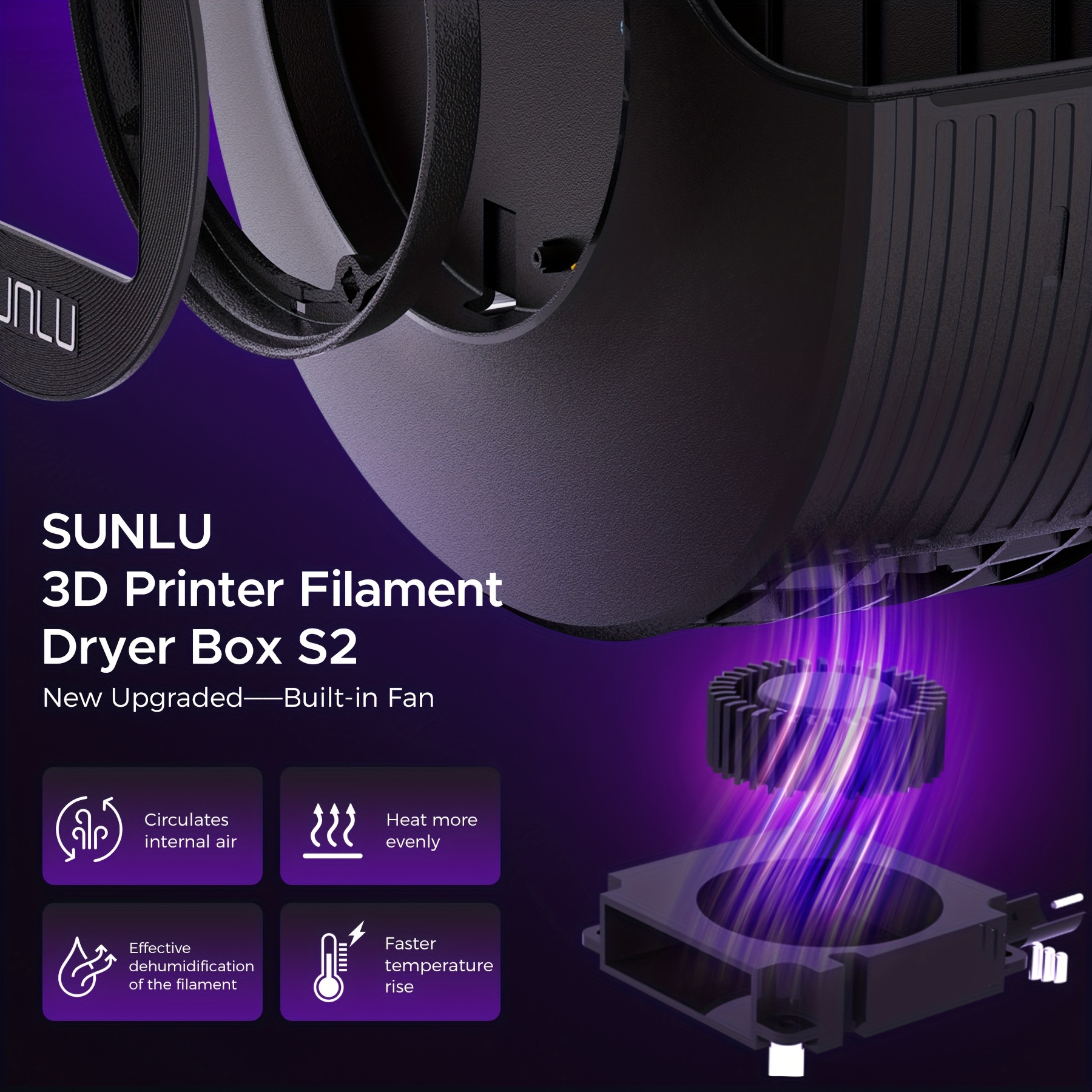 SUNLU Filament Dryer with Fan, Upgraded Fast Heating 3D Printer Filament  Dryer Box, Keep Filament Dry During 3D Printing, PLA PETG ABS TPU Nylon ASA
