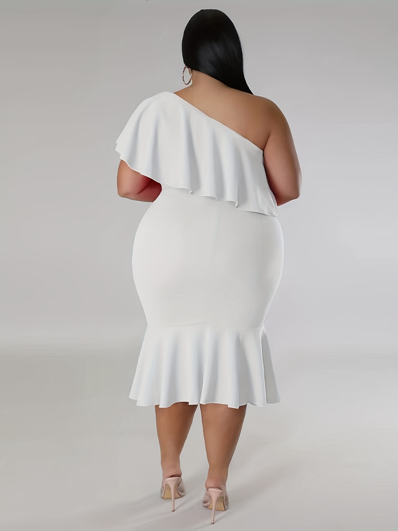 Plus size white ruffle on sale dress