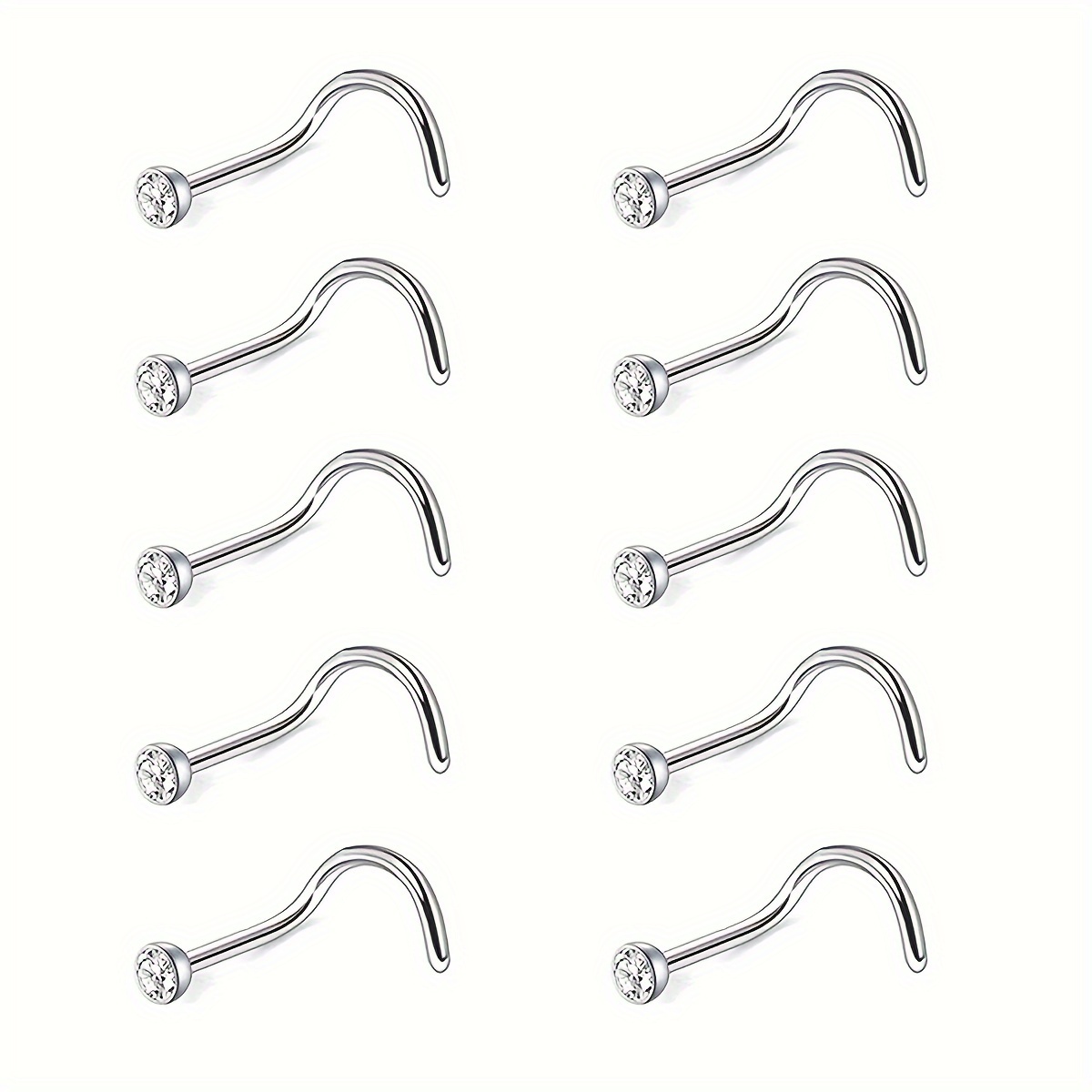 Image of 10pcs Fashion Stainless Steel S Rod Nose Nails Women Body Piercing Jewelry Suitable For Travel Beach Party