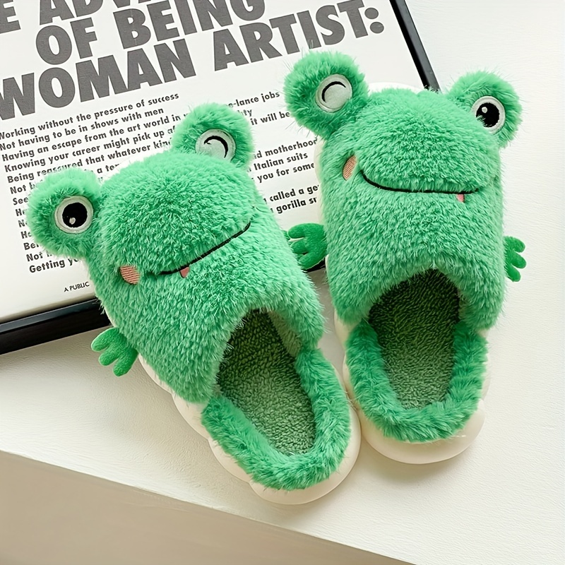 Boys Cartoon Frog Soft Plush Cozy House Slippers