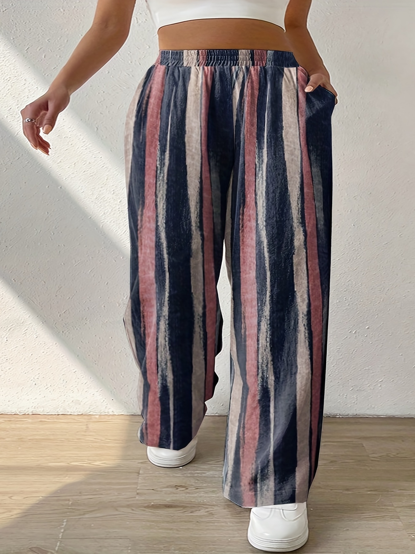 Pantalones Casuales Talla Grande Pantalones Elásticos - Temu