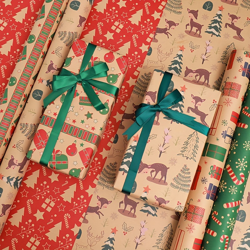 Christmas Wrapping Paper Brown Kraft Paper With Red - Temu