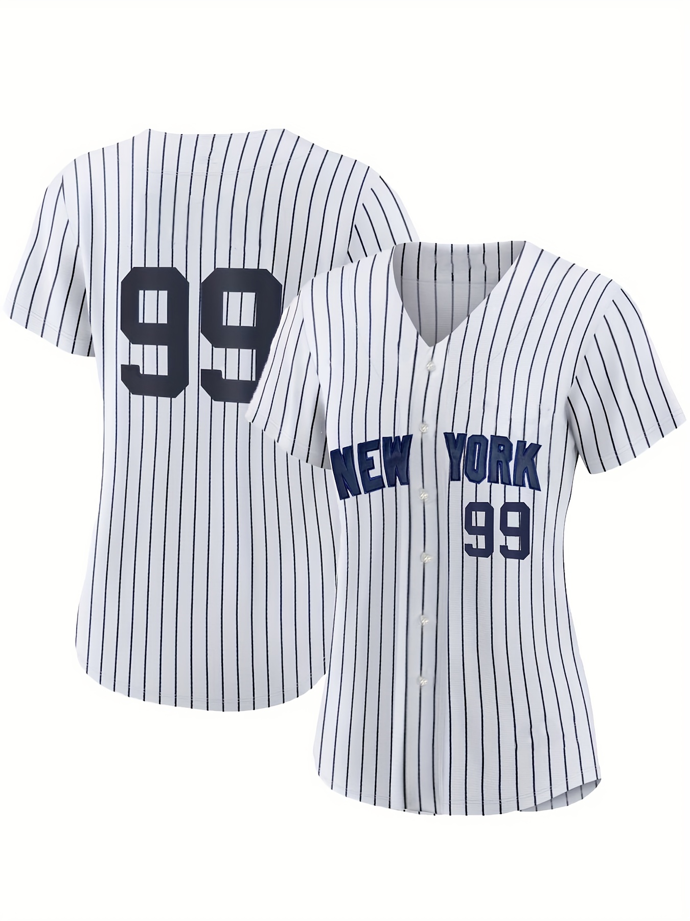 Temu Women's Baseball Jersey New York Letter Print V-Neck Short Sleeve Sports T-Shirt, Blouses, Tee, Hip Hop Street Top for Casual Daily Party, Women