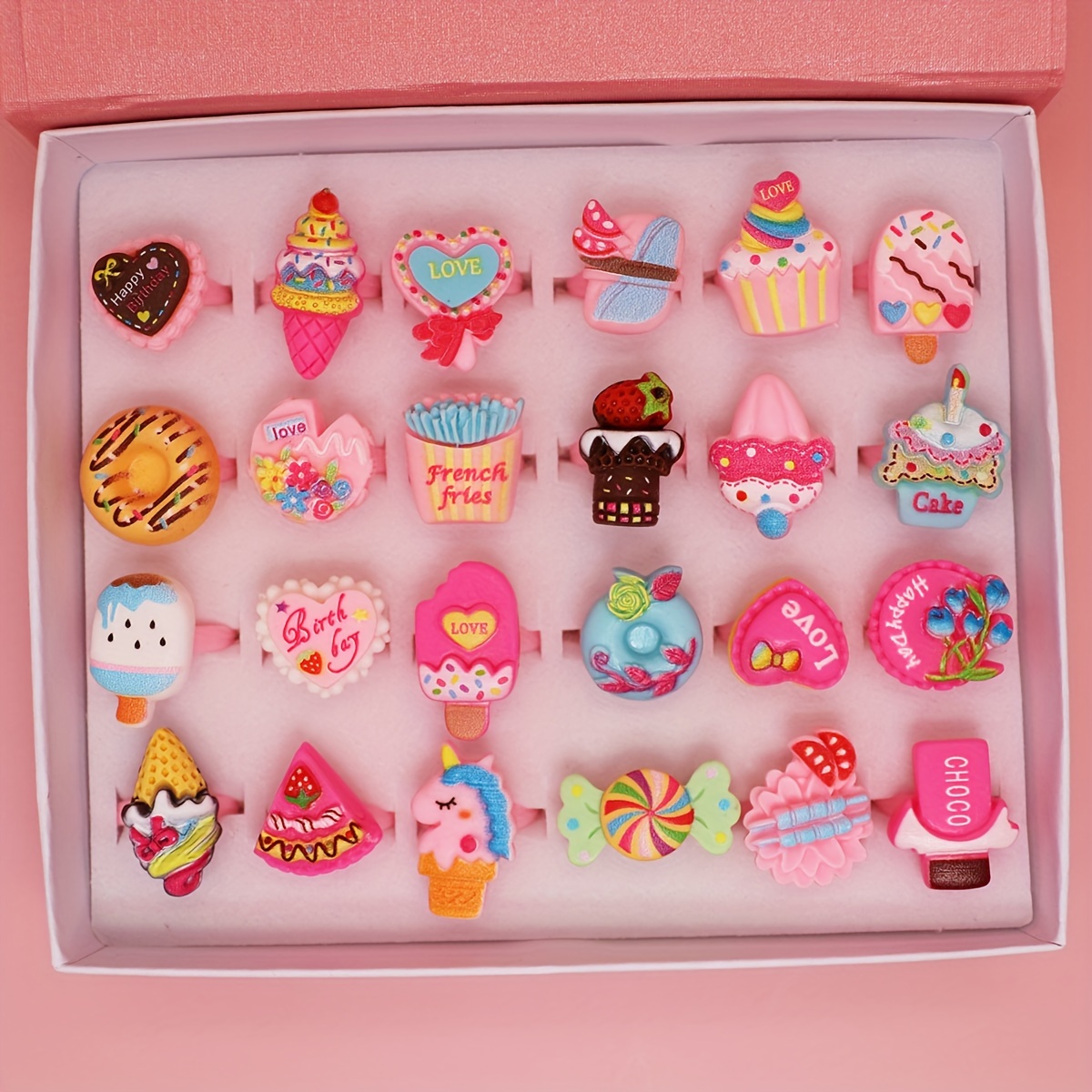 10pcs cartoon rings colorful donut ice cream rings for daughter granddaughter party gifts assorted varieties without the box details 0