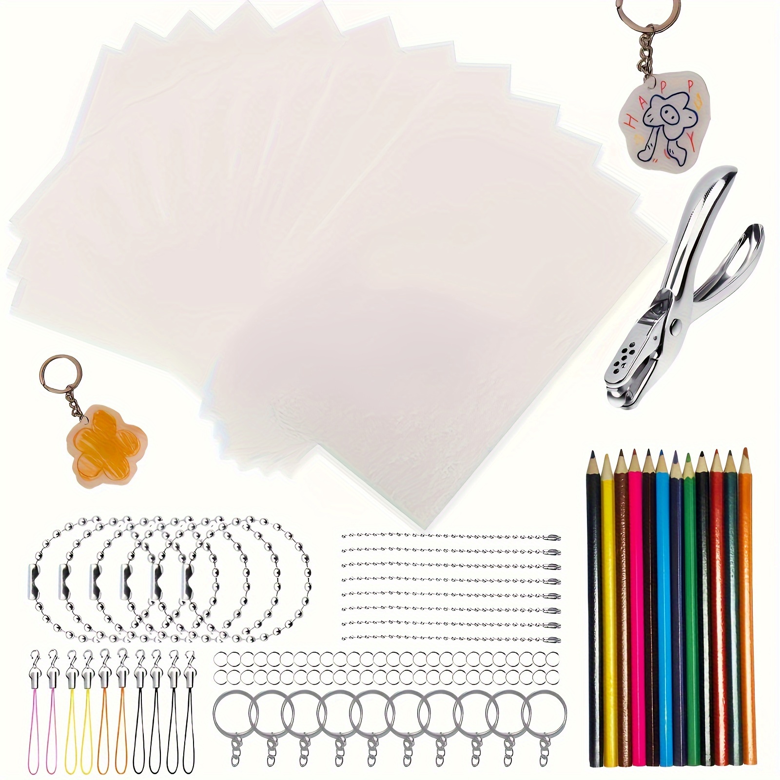 Shrinky Sheets Kit For Shrinky Dink 142pcs Heat Shrink Plastic Film Sheets  Including 12pcs Shrinky Art Paper 130pcs Diy Keychains Accessories For Kids  Creative Craft Gifts - Toys & Games - Temu Oman